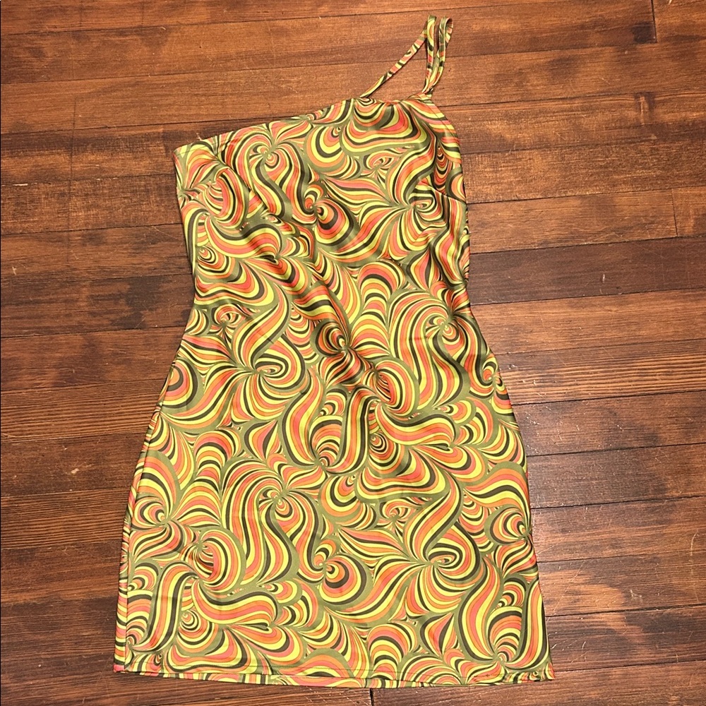 Another Girl Anthropologie Psychedelic One-Shoulder Dress - Size 4, NWOT